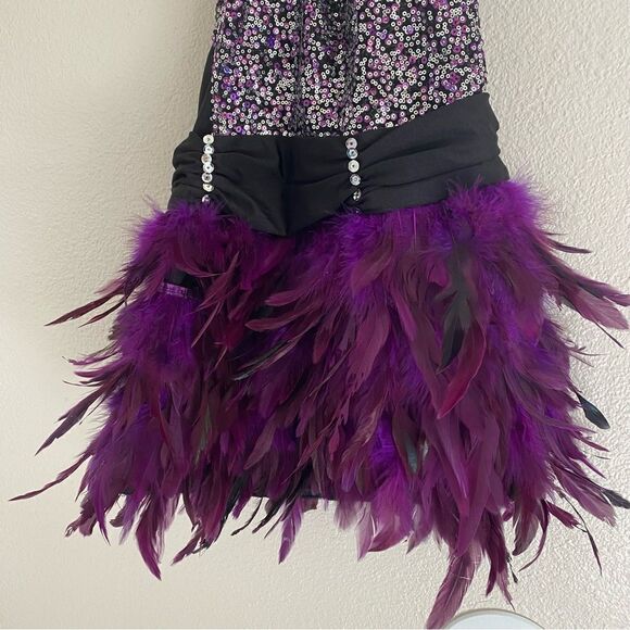 Glamour dance costume purple velvet sequin feather sassy 187 adult small SA -NEW - Picture 4 of 12